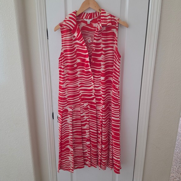 CAbi Dresses & Skirts - Cabi Red White Wave Pleated Drop Waist Dress M